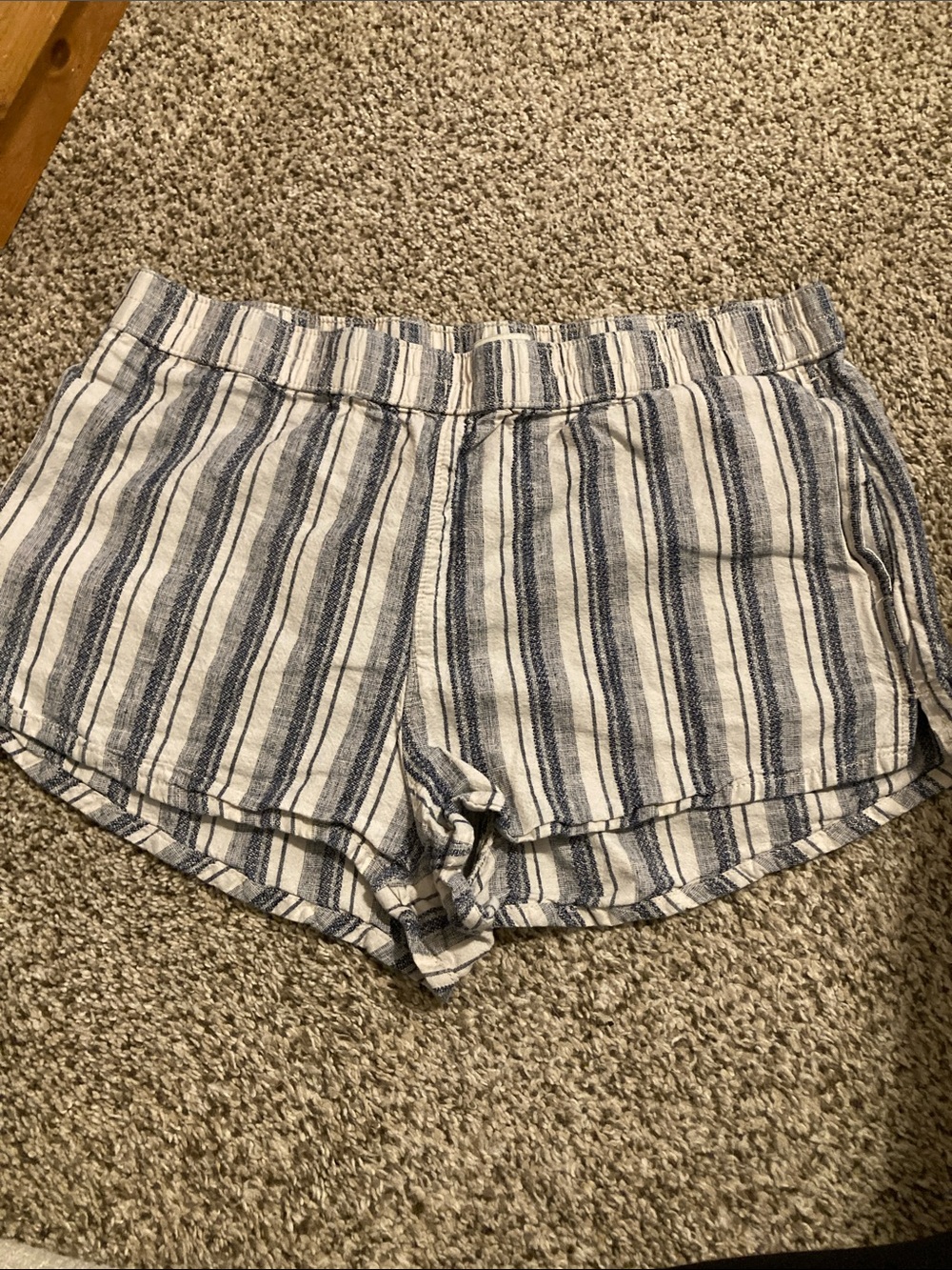 Abercrombie & Fitch Blue and White Striped Women's Athletic Shorts